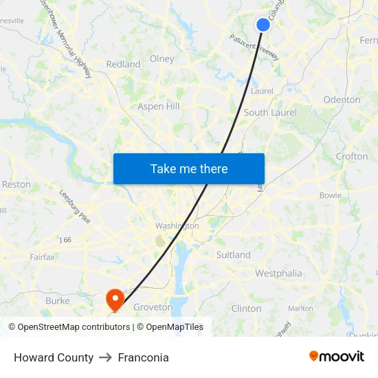 Howard County to Franconia map