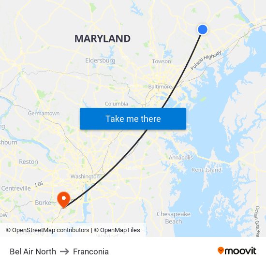 Bel Air North to Franconia map