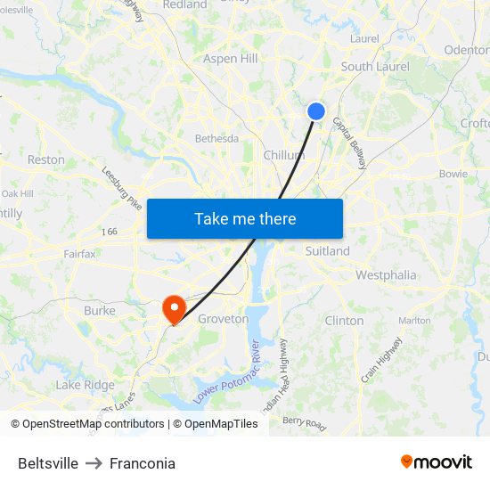 Beltsville to Franconia map