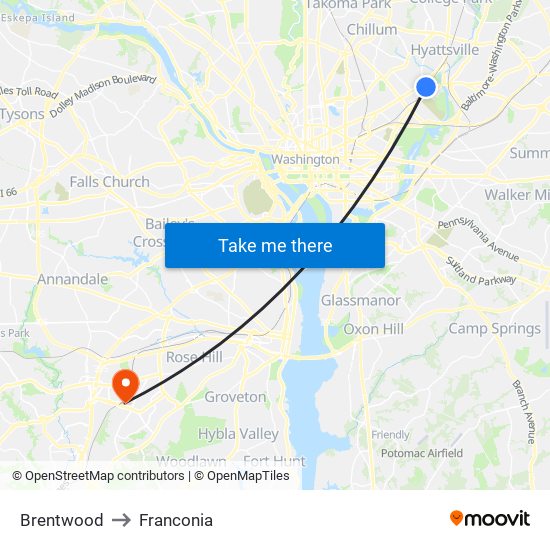 Brentwood to Franconia map