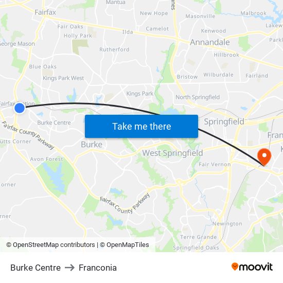 Burke Centre to Franconia map