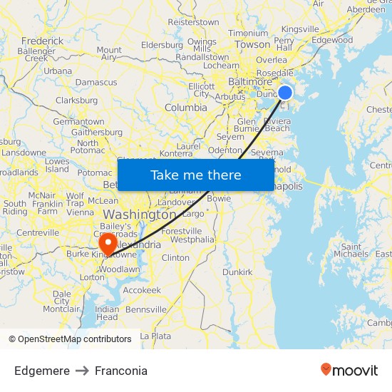 Edgemere to Franconia map