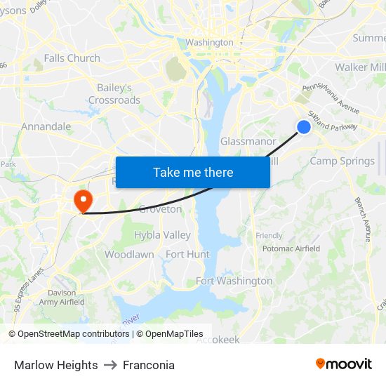 Marlow Heights to Franconia map