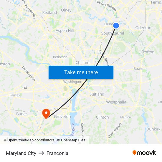 Maryland City to Franconia map