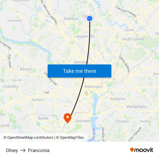 Olney to Franconia map