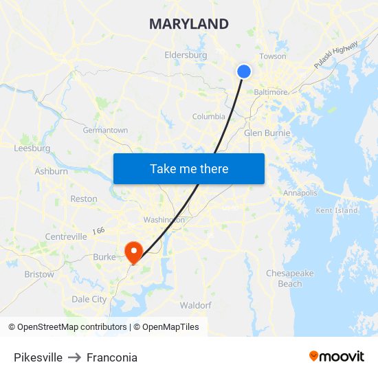 Pikesville to Franconia map