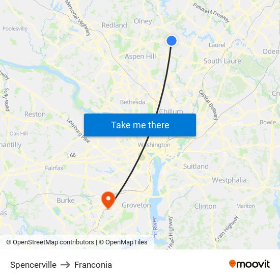 Spencerville to Franconia map