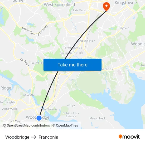 Woodbridge to Franconia map