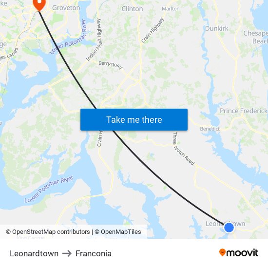 Leonardtown to Franconia map