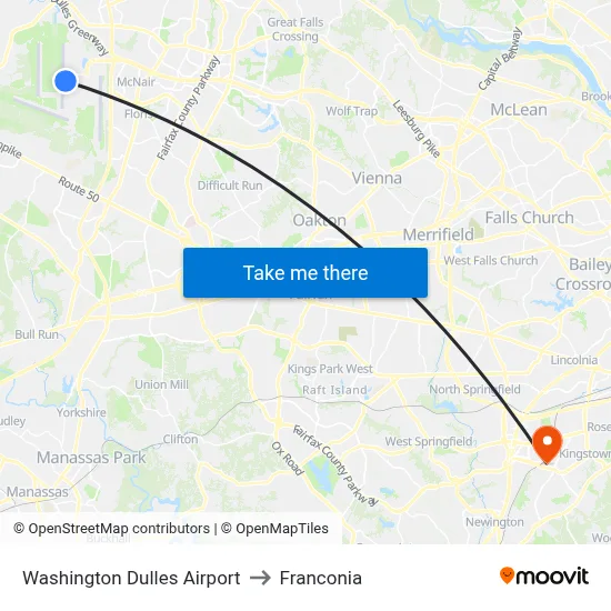 Washington Dulles Airport to Franconia map