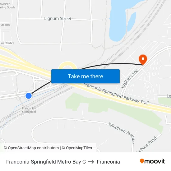 Franconia-Springfield Metro Bay G to Franconia map