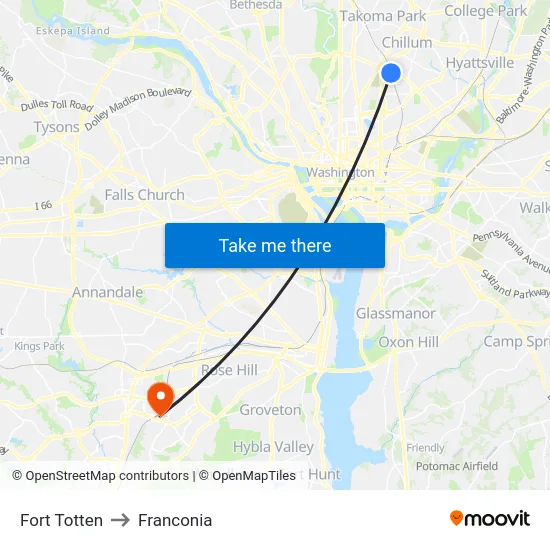 Fort Totten to Franconia map