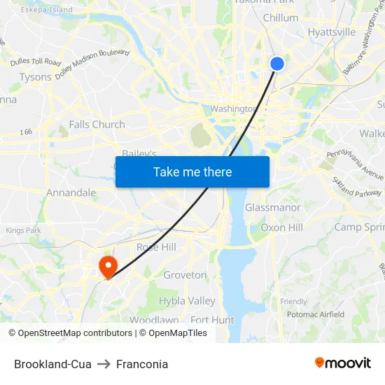 Brookland-Cua to Franconia map