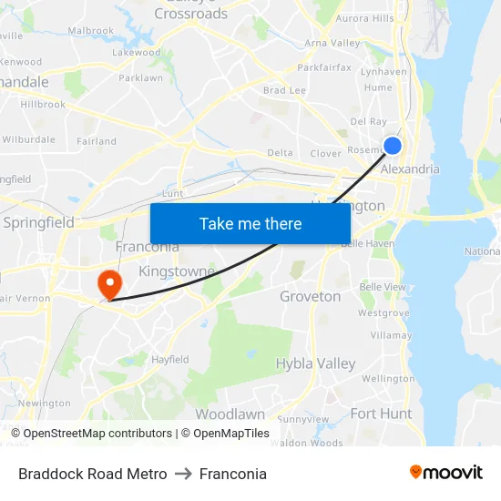 Braddock Road Metro to Franconia map
