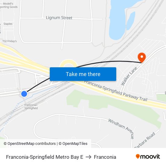 Franconia-Springfield Metro Bay E to Franconia map