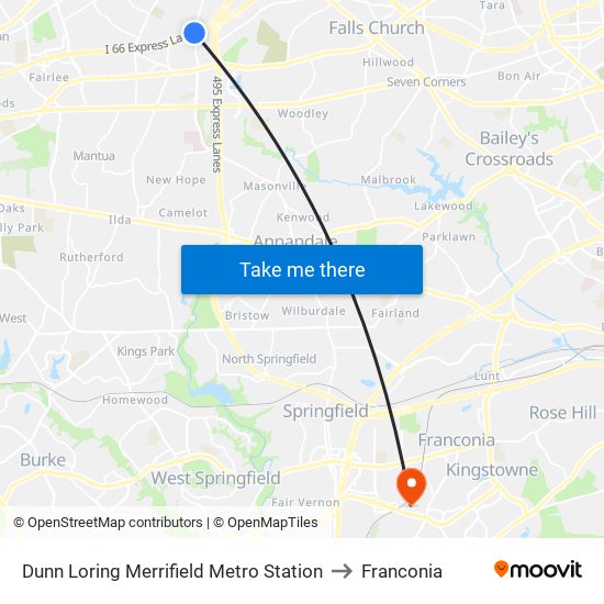 Dunn Loring Merrifield Metro Station to Franconia map