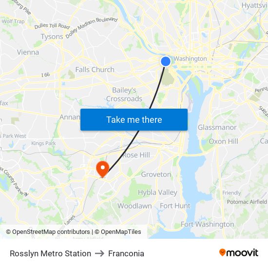 Rosslyn Metro Station to Franconia map