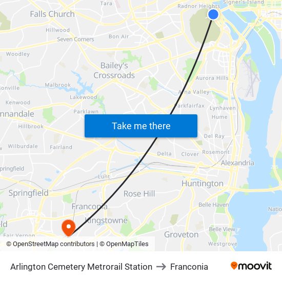 Arlington Cemetery  Metrorail Station to Franconia map