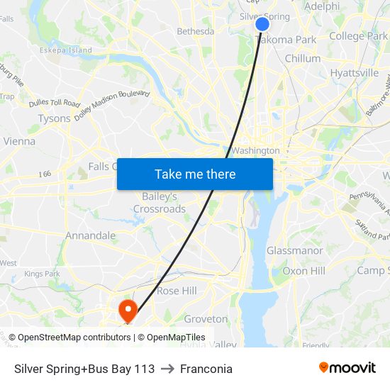 Silver Spring+Bus Bay 113 to Franconia map