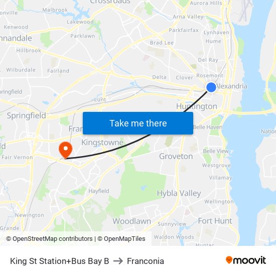 King Street-Old Town+Bay B to Franconia map