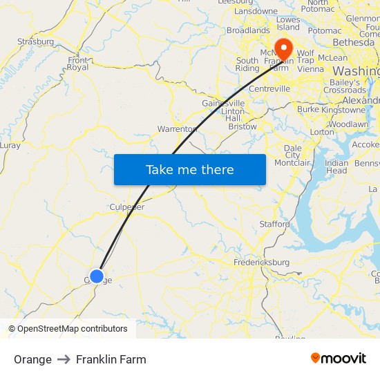 Orange to Franklin Farm map