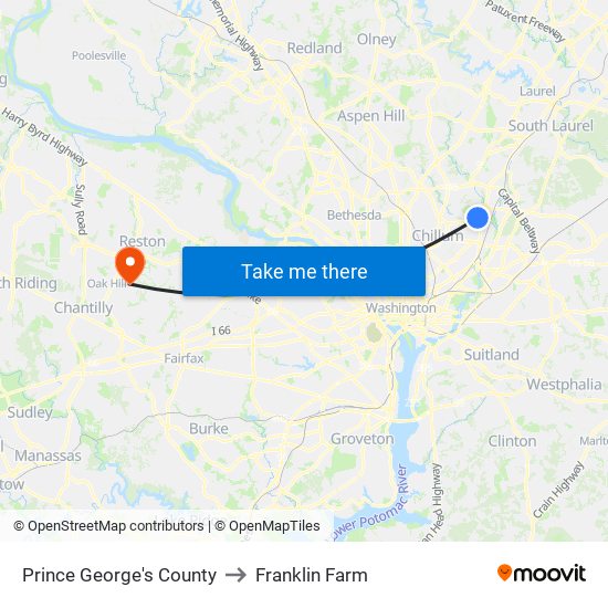 Prince George's County to Franklin Farm map