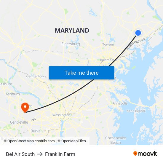 Bel Air South to Franklin Farm map