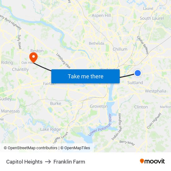 Capitol Heights to Franklin Farm map