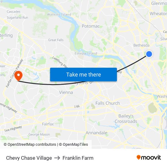 Chevy Chase Village to Franklin Farm map