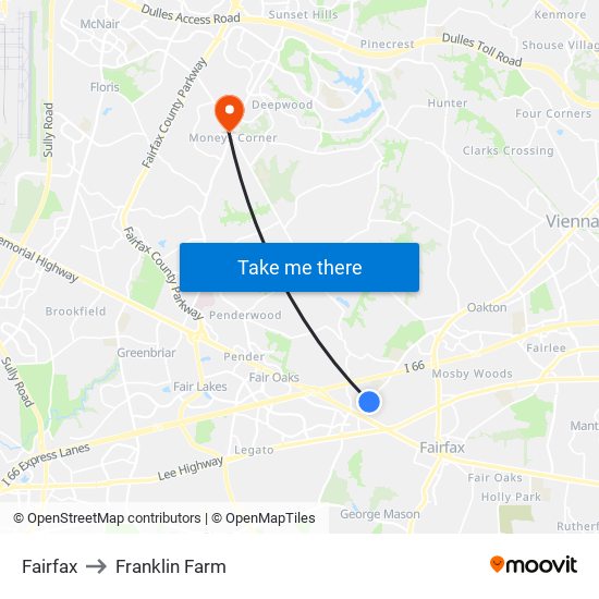 Fairfax to Franklin Farm map