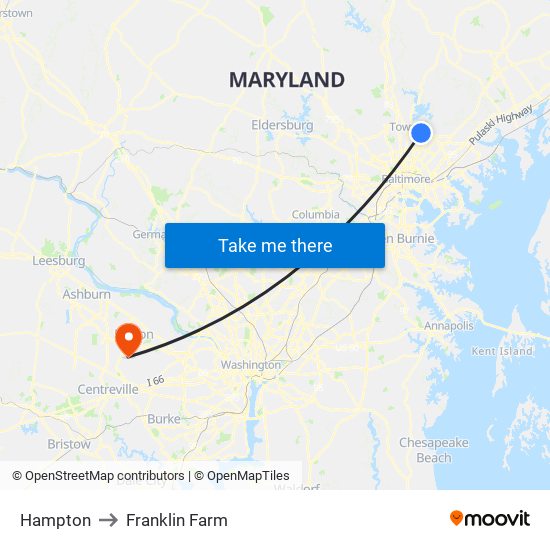 Hampton to Franklin Farm map