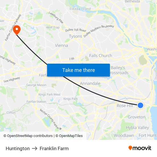 Huntington to Franklin Farm map