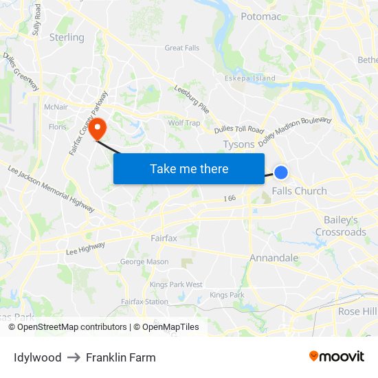 Idylwood to Franklin Farm map