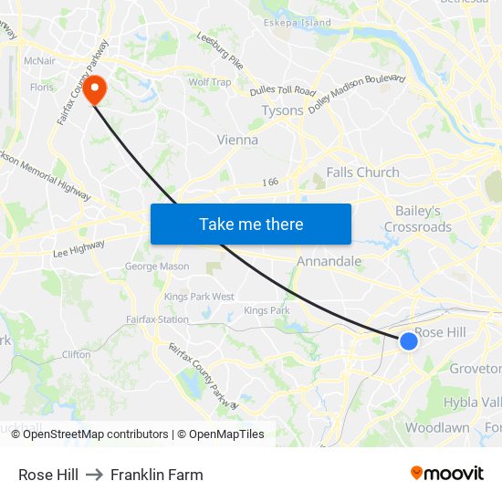 Rose Hill to Franklin Farm map