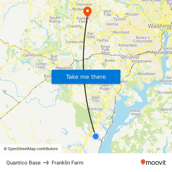 Quantico Base to Franklin Farm map