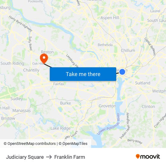 Judiciary Square to Franklin Farm map