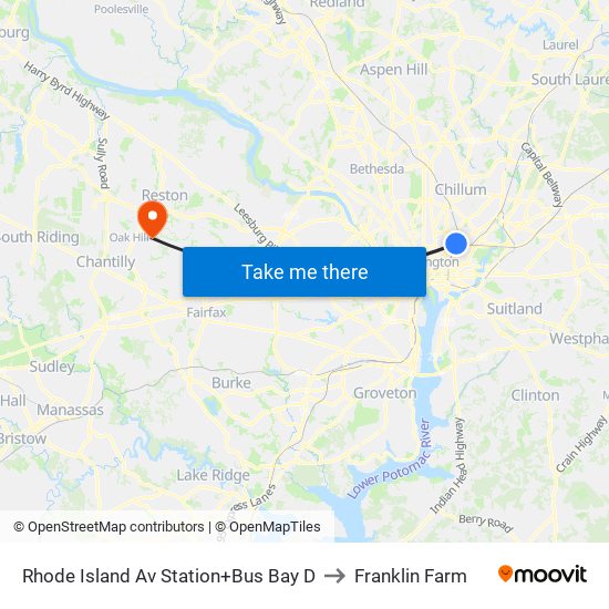 Rhode Island Ave-Brentwood+Bay D to Franklin Farm map