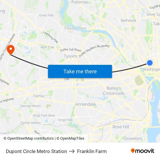 Dupont Circle Metro Station to Franklin Farm map