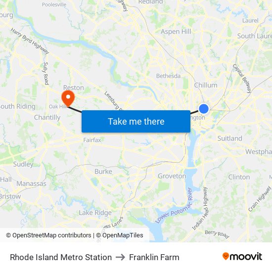 Rhode Island Metro Station to Franklin Farm map