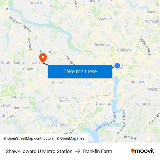 Shaw-Howard U Metro Station to Franklin Farm map