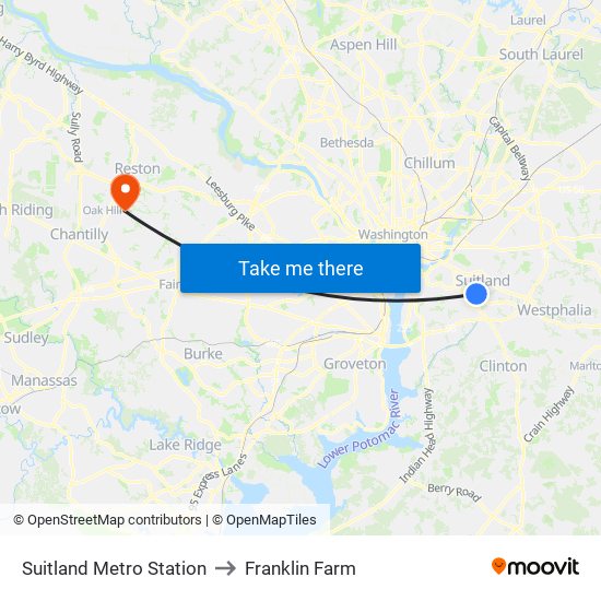 Suitland Metro Station to Franklin Farm map