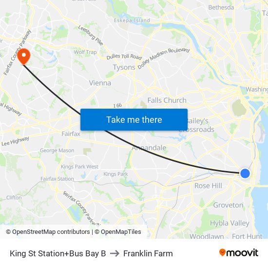 King St Station+Bus Bay B to Franklin Farm map