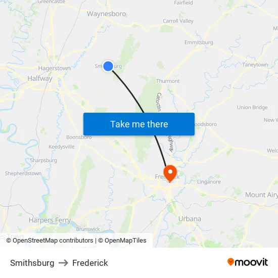 Smithsburg to Frederick map