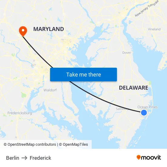 Berlin to Frederick map
