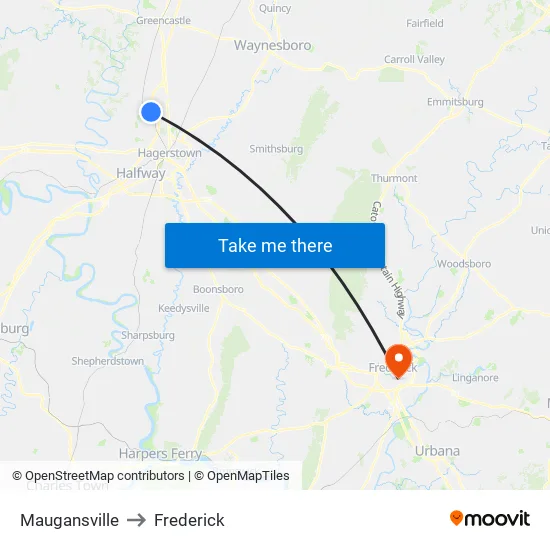 Maugansville to Frederick map