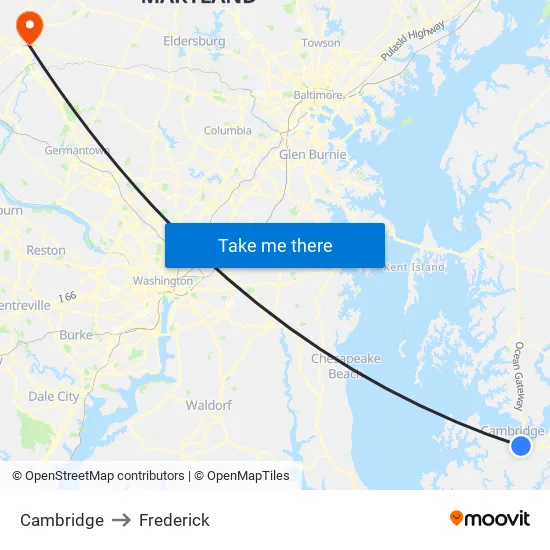Cambridge to Frederick map