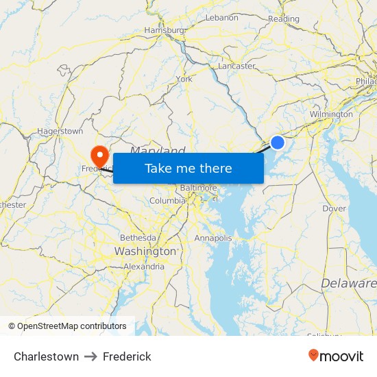 Charlestown to Frederick map