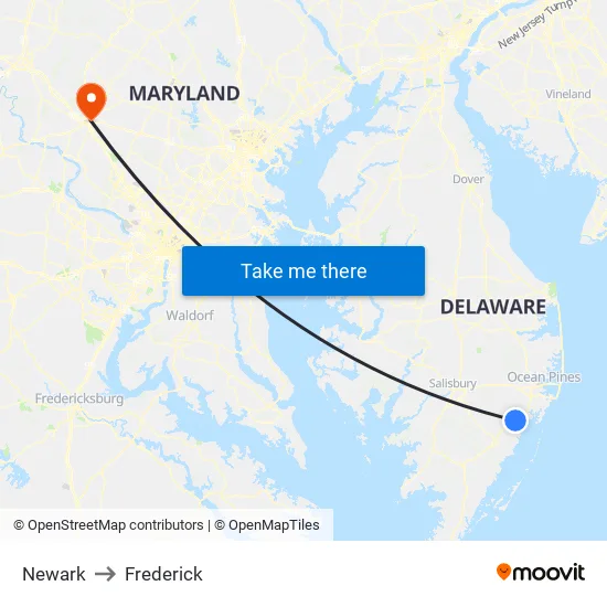 Newark to Frederick map