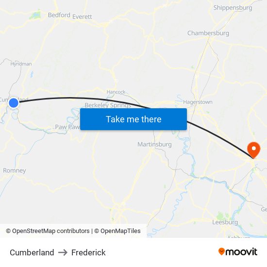 Cumberland to Frederick map