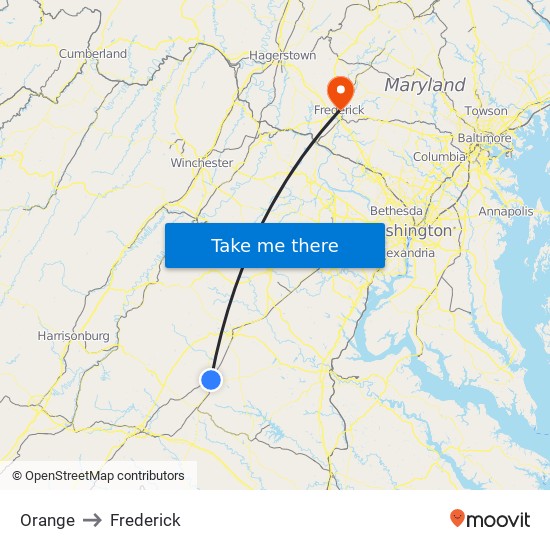 Orange to Frederick map